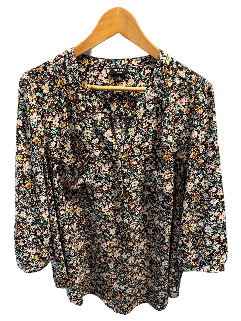Torrid Harper Tunic Shirt Top Floral Coastal Size 2X Plus Size V-Neck Pockets